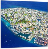Dibond - Malediven Eiland van Boven - 100x100cm Foto op Aluminium (Met Ophangsysteem)