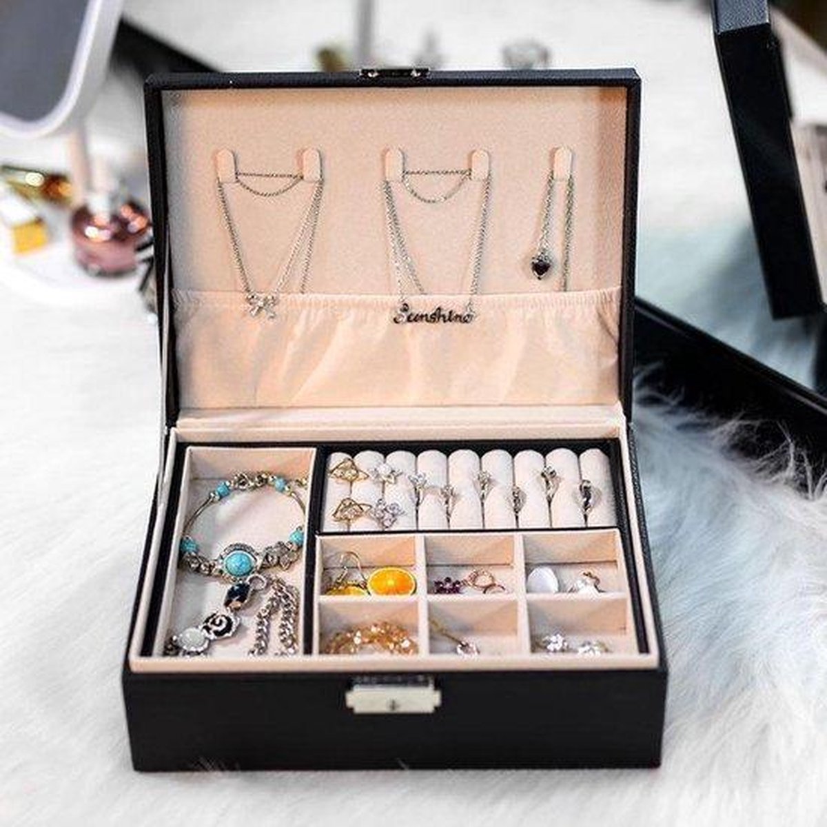 ProCase Sieradendoos Organizer voor Ketting Oorbellen Armbanden Ringen Accessoires, Grote PU-lederen Sieraden Opbergkoffer Organizer met Dubbele Stapelbare Laag voor Meisjes Dames -Zwart ProCase Sieradendoos Organizer voor Ketting Oorbellen Armbanden Ringen Accessoires, Grote PU-lederen Sieraden Opbergkoffer Organizer met Dubbele Stapelbare Laag voor Meisjes Dames -Zwart