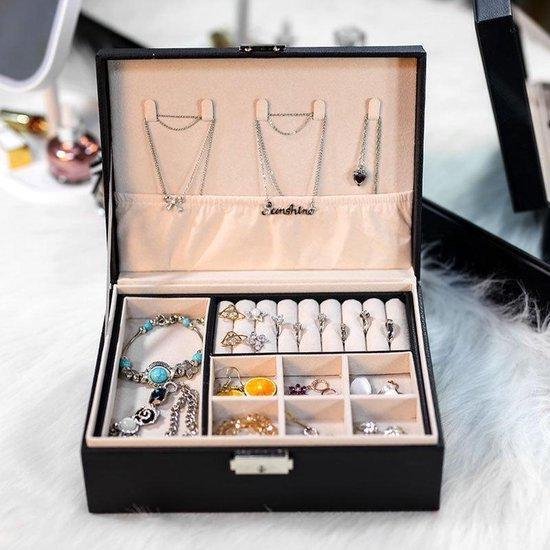 Sieradendoos Met 2 lagen - Met slot - Sieraden opbergdoos - Organizer - Zwart - lederlook
