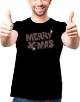 Kerst T-shirt Heren Merry Xmas – Maat L - Zwart