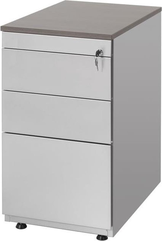 Caisson à tiroirs à 3 tiroirs (y compris tiroir à stylos) en anthracite avec plateau en chêne anthracite