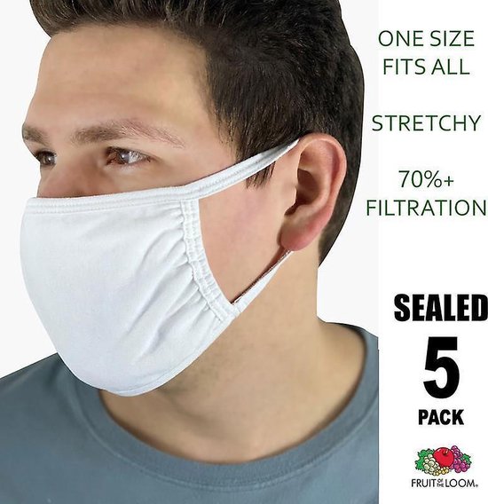 5 Pack • Wit herbruikbare zacht katoen wasbaar 3 laag mondmasker