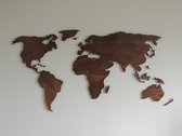 Paspartoet Houten wereldkaart zwevend op de muur - 180x90 cm - palissander - houten wanddecoratie