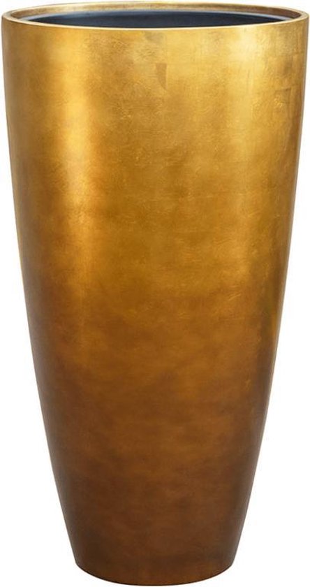 Vase haut miel marron doré métallisé - motif vase coquillage - grand pot de fleur / jardinière
