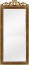 Grote spiegel met kuif goud - Kuifspiegel Rufino Antiek-goud Buitenmaat 75x181 cm - Luxe passpiegel of schouwspiegel - Duurzaam, veilig spiegelglas met facet rand - Italiaanse spiegel - Ambachtelijk gemaakt - Ophangbeugels gemonteerd