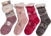 Dames Huissokken Met Antislip Zool (Reindeer & Ice Flower) - Maat One size