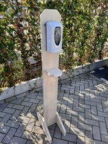 Desinfectiezuil met automatische no-touch dispenser van Nieuw steigerhout – Desinfectiepaal met drop dispenser voor alcohol, vloeistof en gel