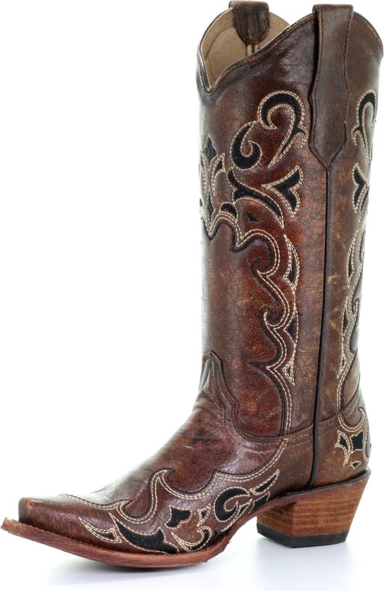 Circle G dames cowboylaarzen in bruin leer met zwarte en ecru borduursels |  bol.com