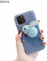 Casies Bunny telefoonhoesje - Apple iPhone 11 - Blauw - konijnen hoesje - Pluche / Fluffy / Wol