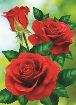 Diamond painting - De drie rode rozen - Bloemen - Hobby - Diamond schilderen - Volwassen - Kinderen - Stil leven - Rood - Vaas