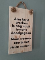 Houten tekstbord -Aan hard werken is nog nooit iemand - Kado - Verjaardag