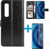 Oppo Find X2 hoesje book case zwart + Tempered screenprotector