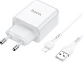 HOCO N2 Vigour - Compacte USB Oplader - Reislader - EU Plug - Universele 10W Lader + USB naar Lightning Kabel - Voor Apple iPhone - Wit