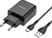 HOCO N2 Vigour - Compacte USB Oplader - Reislader - EU Plug - Universele 10W Lader + USB naar USB-C Kabel - Voor Samsung, Huawei, Android, etc. - Zwart