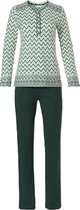 Groene, katoenen dames pyjama met lange mouwen en knoopjes 'soft & pure patterned lines'