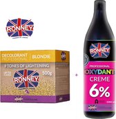 RONNEY Blondeer Pakket | Blondeerpoeder 500gram met 1000ml 6% Oxydant | Ontkleuren