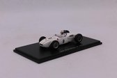 Het 1:43 gegoten modelauto van de Lotus 18 #8 van de GP van Monaco 1961. De rijder is Michael May. De fabrikant is het schaalmodel Spark.