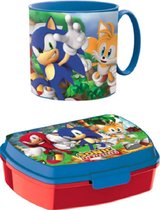 Sonic the Hedgehog brooddoos (17 cm - 13 cm - 6 cm) + drinkbeker (7,5 cm hoog - 265 ml)