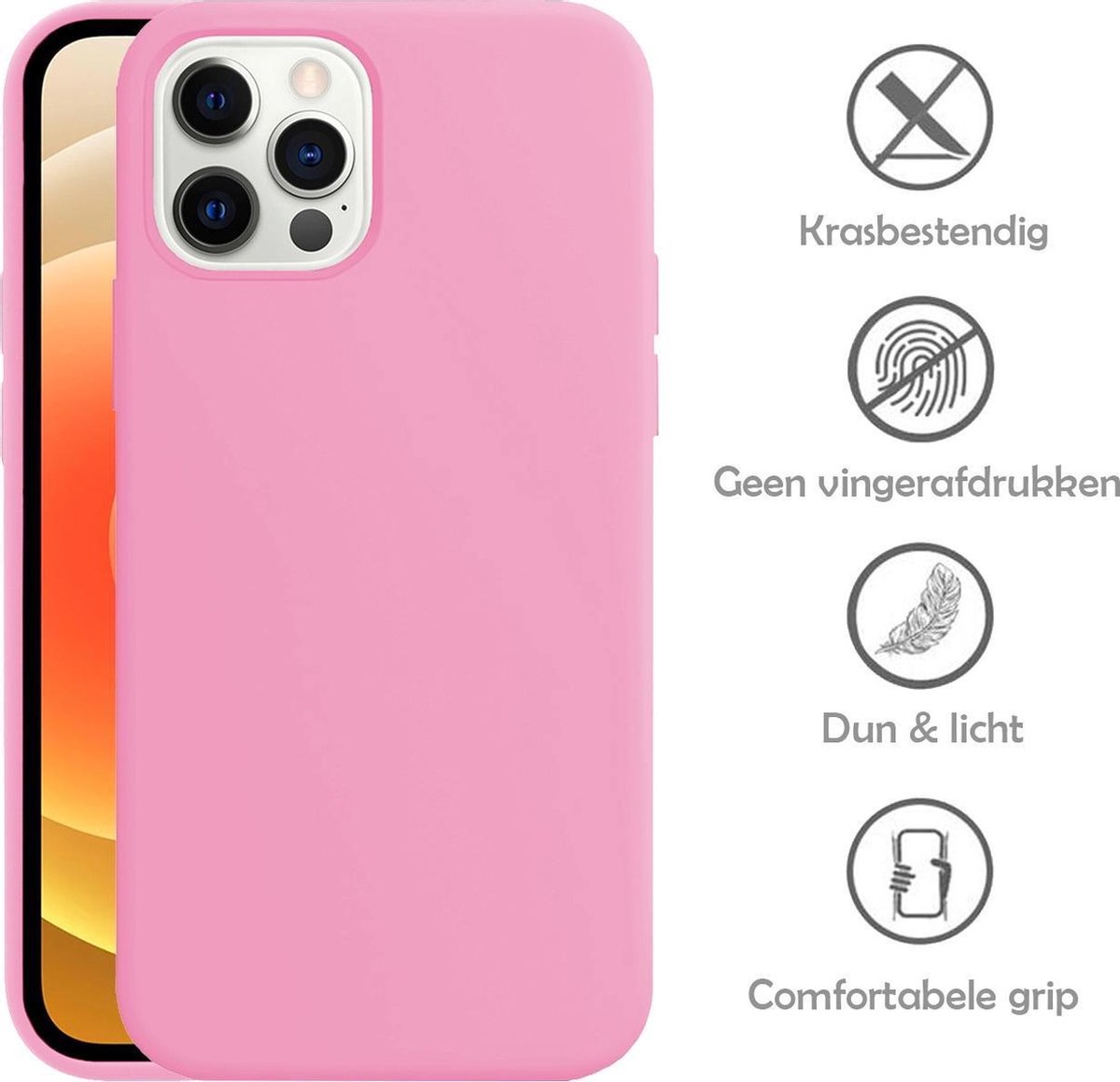 iPhone 12 Pro Case Hoesje Siliconen Hoes Back Cover Roze