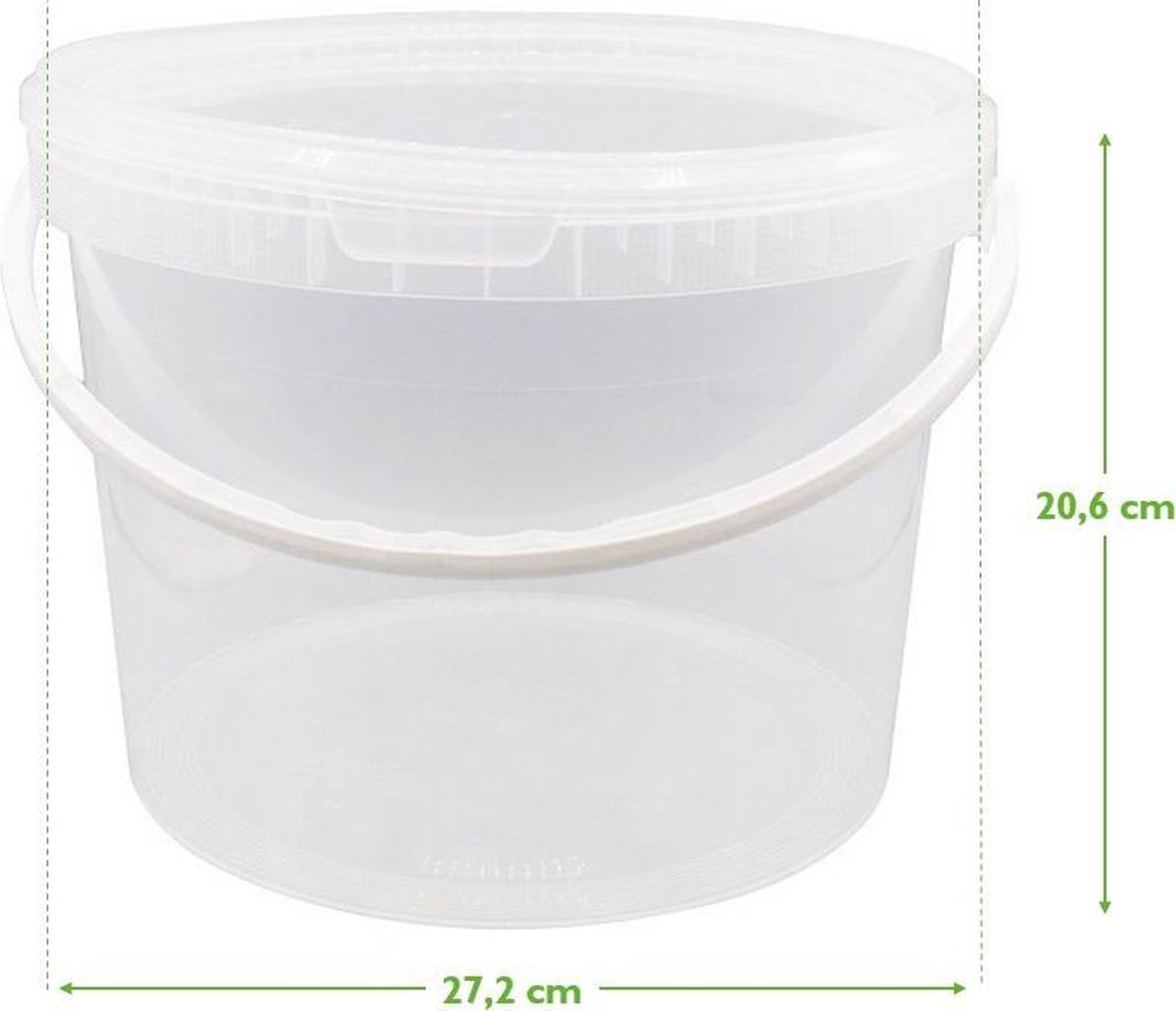 1 x emmer van 20 liter met deksel, transparant, stapelbare 1 x emmer van 20 liter met deksel, transparant, stapelbare
