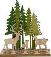 Cosy @ Home Theelichthouder - Deers and Trees - Groen / Hout -  25x10x(H)27cm