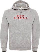 Kerst hoodie grijs S - Merry Kissmyass - Rood - soBAD. | Kersttrui soBAD. | kerstsweaters volwassenen | kerst hoodie volwassenen | Kerst outfit | Foute kerst truien