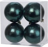 12x Petrol groene kunststof kerstballen 8 cm - Cirkel motief - Onbreekbare plastic kerstballen - Kerstboomversiering petrol groen