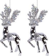 4x Kerstboomhangers zilveren rendieren 16 cm kerstversiering - Zilveren kerstversiering/boomversiering