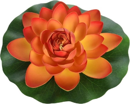 1x Oranje drijvende kunst waterlelie bloemen 18 cm - Tuinaccessoires - Vijverbenodigdheden - Vijverdecoratie - Nep/kunst bloemen/planten - Waterlelies