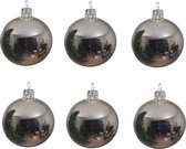 12x Zilveren glazen kerstballen 8 cm - Glans/glanzende - Kerstboomversiering zilver