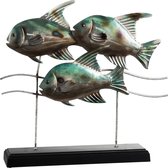 J-Line Vissen Op Voet 3 Vissen Metaal/Hout Blauw/Grijs L 40 x B 40 x H 42 cm