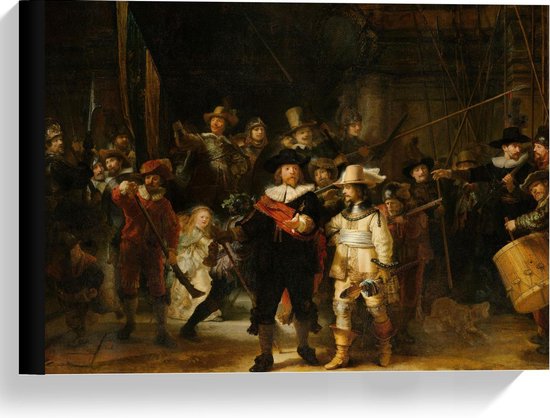 Canvas  - Oude Meesters - Nachtwacht, Schutters van wijk II, Rembrandt van Rijn - 40x30cm Foto op Canvas Schilderij (Wanddecoratie op Canvas)