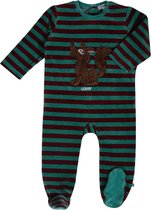 Woody - Unisex Romper Velours - Groen-Bordeaux gestreept - 0m