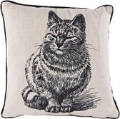 Sierkussen - Zwarte Kat - Zwart En Wit - 34 Cm X 34 Cm