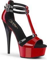 Pleaser - DELIGHT-663 Sandaal met enkelband - US 11 - 41 Shoes - Rood/Zwart