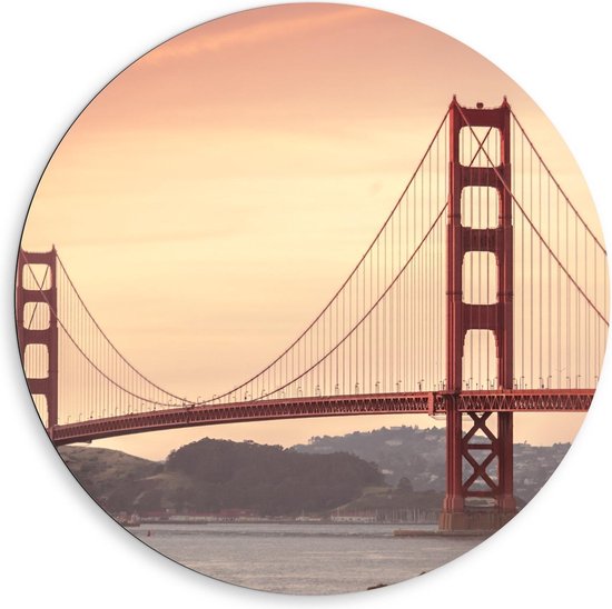 Dibond Wandcirkel - Golden Gate Bridge - California - 80x80cm Foto op Aluminium Wandcirkel (met ophangsysteem)