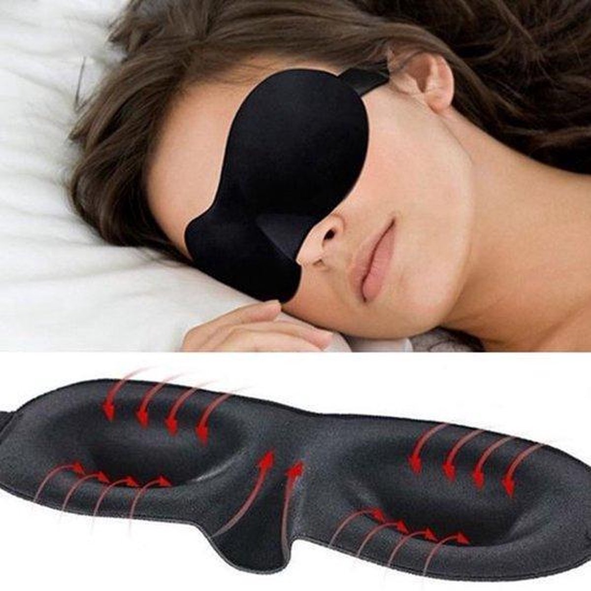 Slaapmasker Deluxe - Oogmasker - Blinddoek - Black Eye Mask - Nachtmasker - Ooglapje zwart - Merkloos