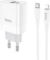 HOCO C80A Rapido - Quick Charge Duo-Poort Oplader - 18W PD + QC 3.0 Snellader + USB-C naar Lightning kabel - Voor Apple iPhone, Samsung, Huawei, Xiaomi, etc. - Wit