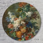 Stilleven met bloemen – Jan van Huysum - 60 cm Aluminium Muurcirkel - Bloemen en Planten - Wanddecoratie - Rond Schilderij - Wandcirkel