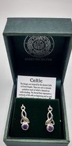 Geboortesteen februari  - celtic leaf oorhangers zilver