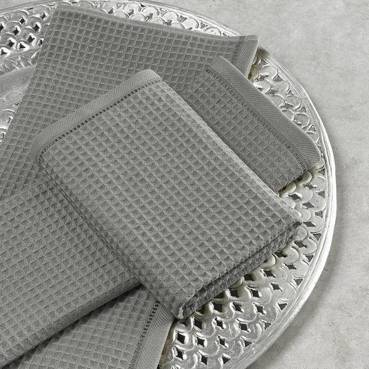 Set van 2 Badlakens Wafelkatoen, Taupe, De Witte Lietaer, 150x90cm