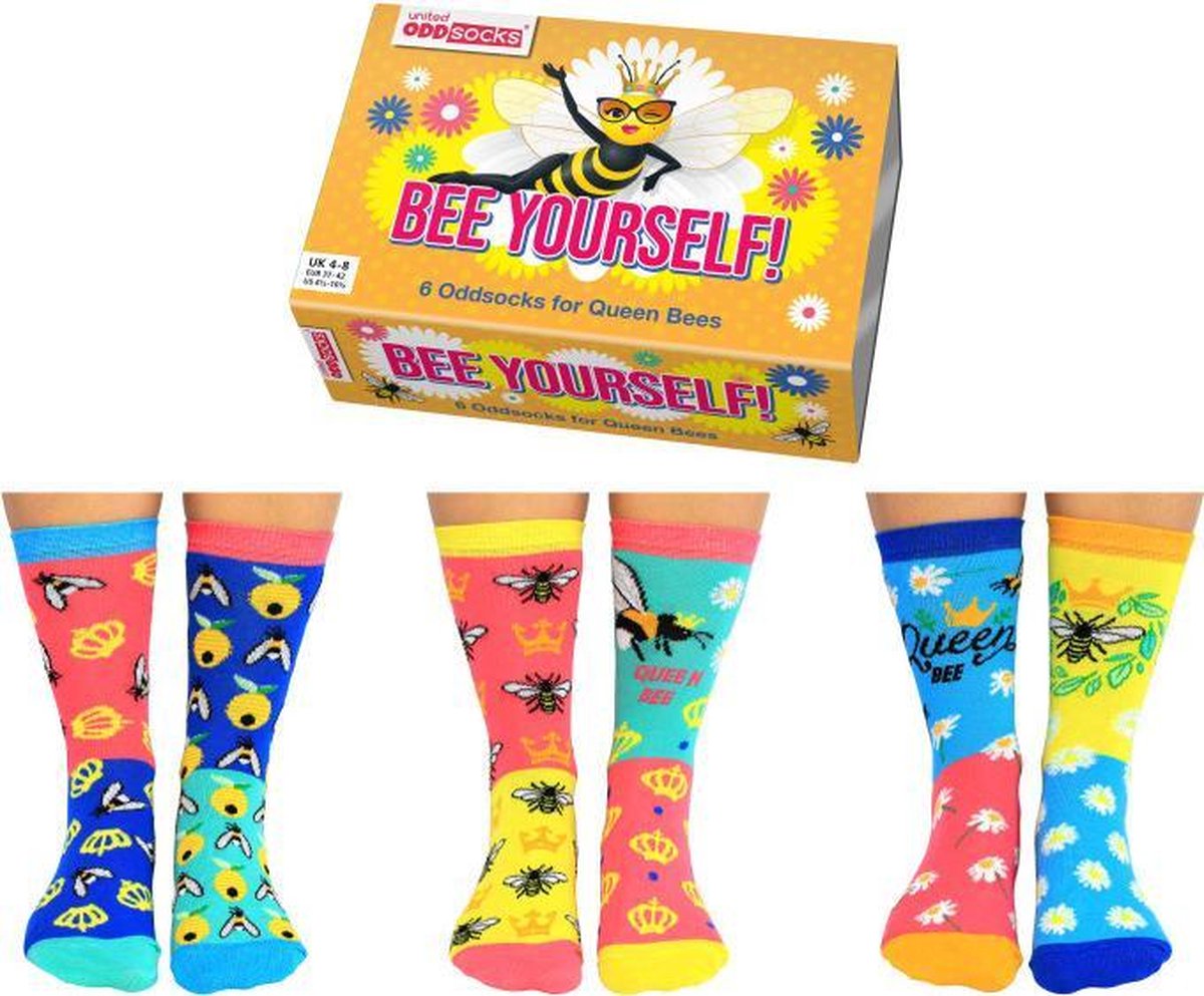 Oddsocks - Cadeaudoos Bee Yourself met 6 verschillende sokken - maat 37-42