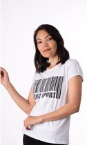 La Pèra Wit T-Shirt Barcode SNST Sport 95% Katoen Dames – Maat XS