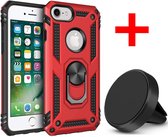 Apple iPhone 7 - iPhone 8 Backcover - Rood  - Magnetisch- Ring - Inclusief Magneet