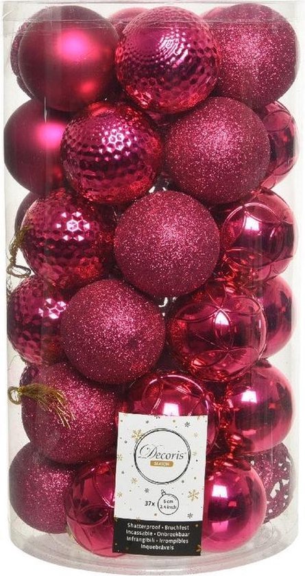 Decoris Kerstballenmix - 37 stuks - 6cm - Kunststof - Roze | bol.com
