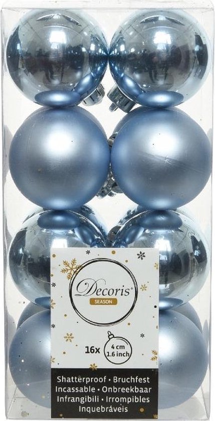 16x Lichtblauwe kunststof kerstballen 4 cm - Mat/glans - Onbreekbare  plastic... | bol.com