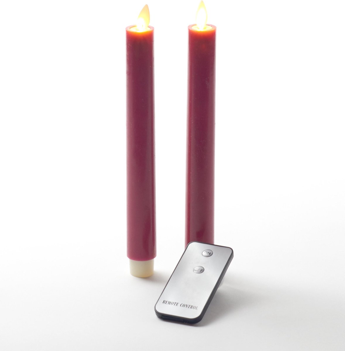 2x Bordeaux rode LED kaarsen/dinerkaarsen afstandsbediening 23 cm - LED op... | bol.com