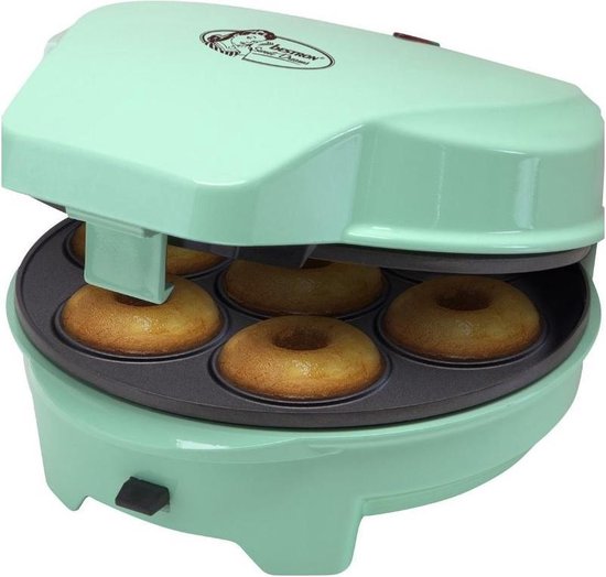 Bestron 3-in-1 cakemaker in retro-design, met 3 verwisselbare bakplaten: donut-, cupcake- en cakepopmaker, met indicatielampje & antiaanbaklaag, 700 watt, kleur: mint