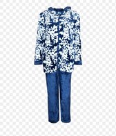 Dames fleece huispak met zakken rits en capuchon XL 40-42 blauw/wit