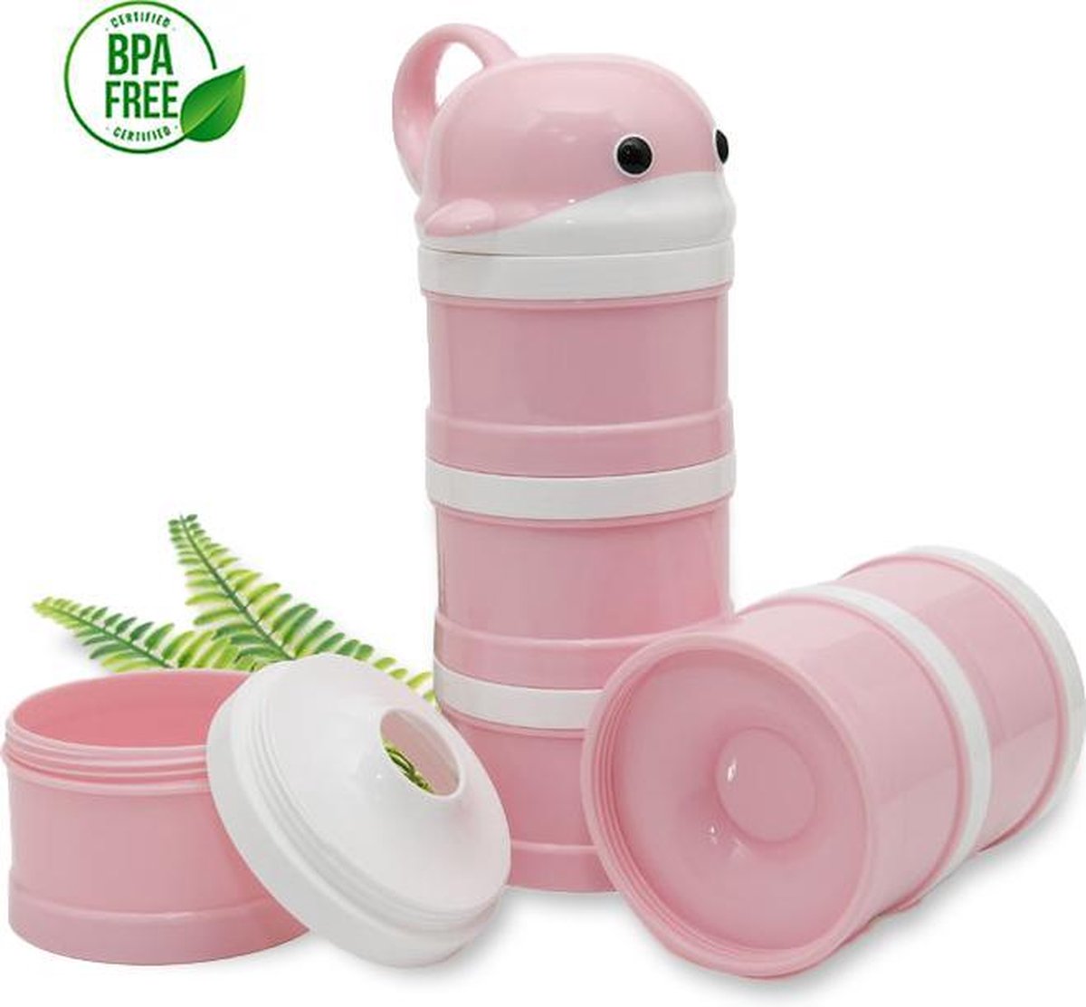 Goedkoopste Melkpoeder toren Roze Dolfijn - Melkpoeder Doseerdoosjes - Melkpoeder Bewaarbakjes - Doseerfles – Kraamcadeau